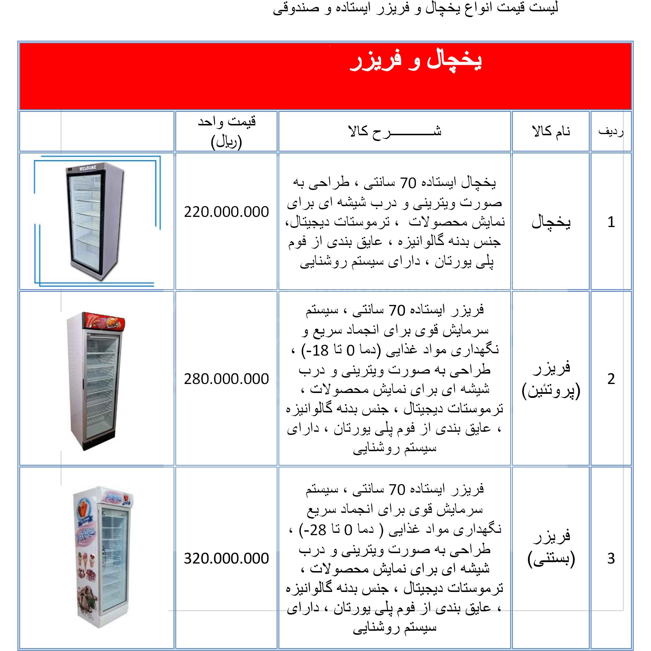 لیست قیمت انواع یخچال و فریزر ایستاده