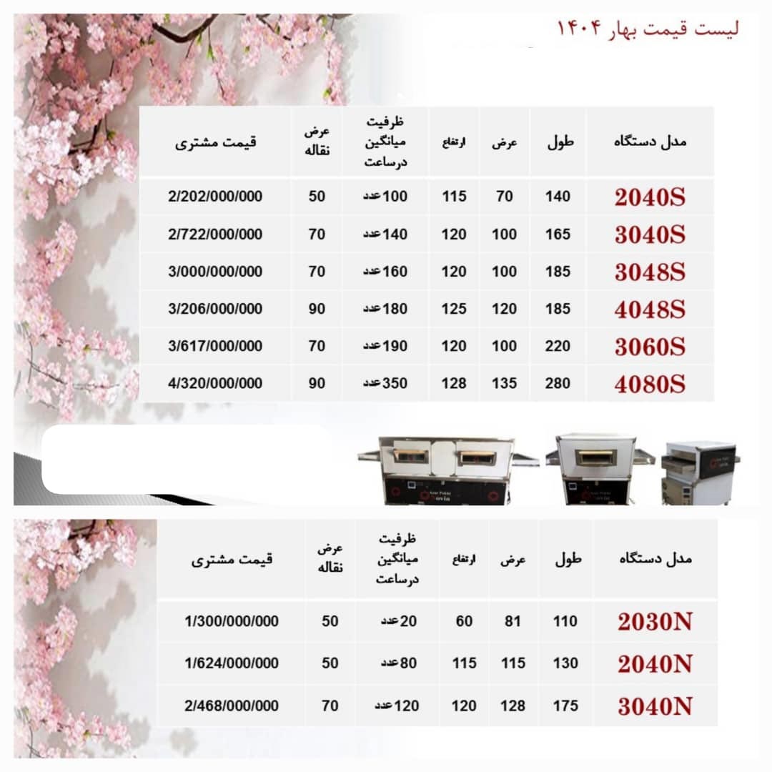 لیست قیمت فروردین 1404 فر پیتزا ریلی آذر نوین